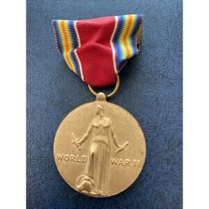 Vtg WWII 2 USMC Victory Medal with Ribbon Liberation Female Front Words Back